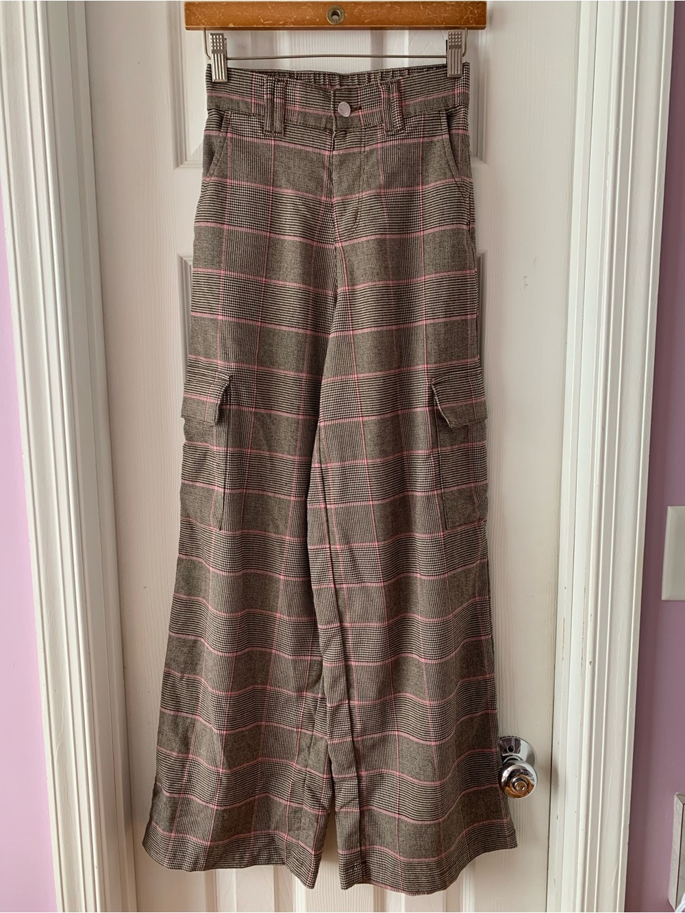 No Boundaries Brown Plaid Cargo Wide Leg Baggy Pants